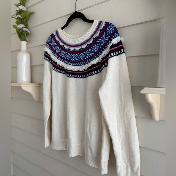 Talbots Fair Isle Lambswool Blend Fringe Detail Sweater Size Large - Picture 7 of 11